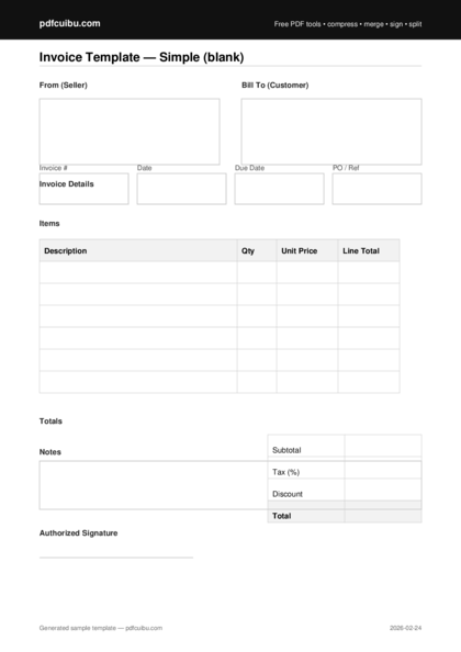 Pdfcuibu template invoice simple blank